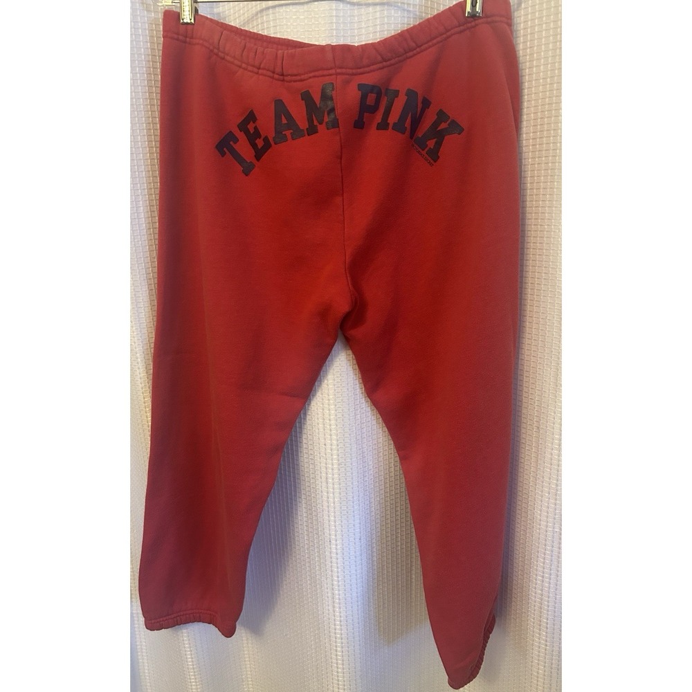 Victorias Secret Team Pink Spellout Cropped Joggers Size M Y2K Red Logo Dog